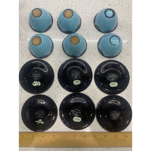 Vintage 12 pc Turkish coffee cups saucers Star of David Hand Made Hareli Israel - Picture 8 of 10